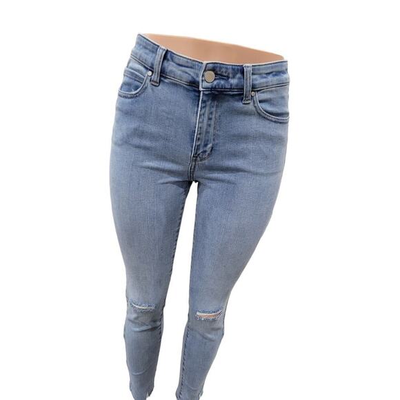 UNIQLO High‎ Rise Distressed Jeans Size 27 Light Wash Stretch Denim Ankle - Picture 2 of 13